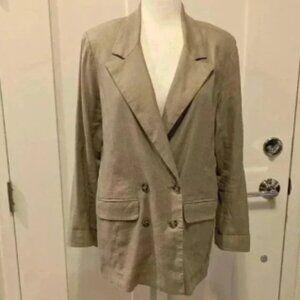 Evereve Tan Linen Double Breasted Jacket, Size M